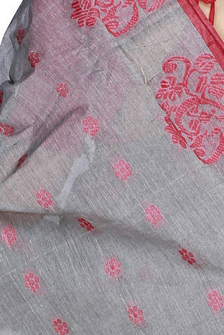 Grey Pure Cotton Botgach Tant Saree (544)